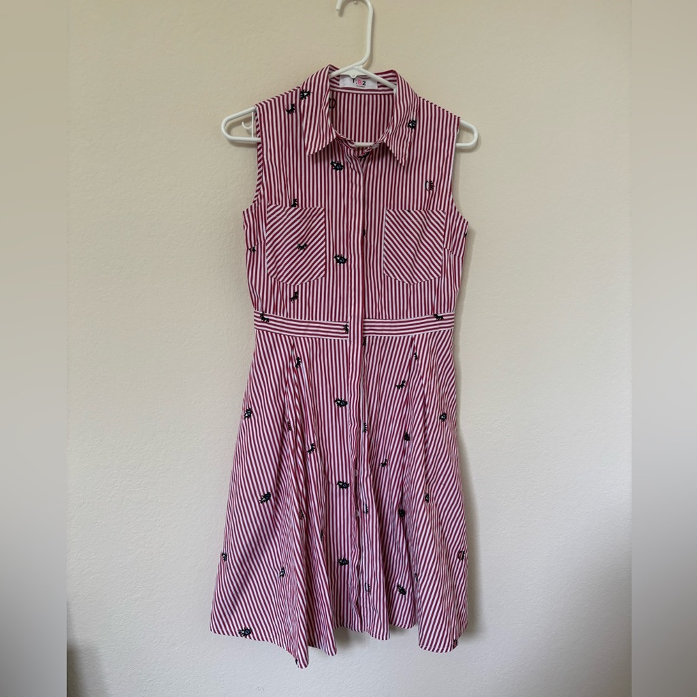 Red White Striped Shirt Dress withh Embroidered Eyes